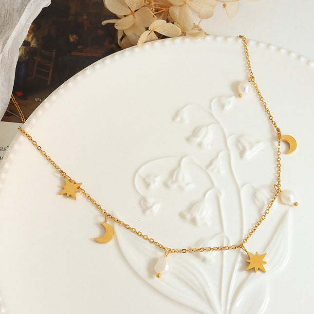 European and American ins style versatile stars and moons, natural freshwater pearls, tassels, collarbone necklaces, women's niche light luxury design