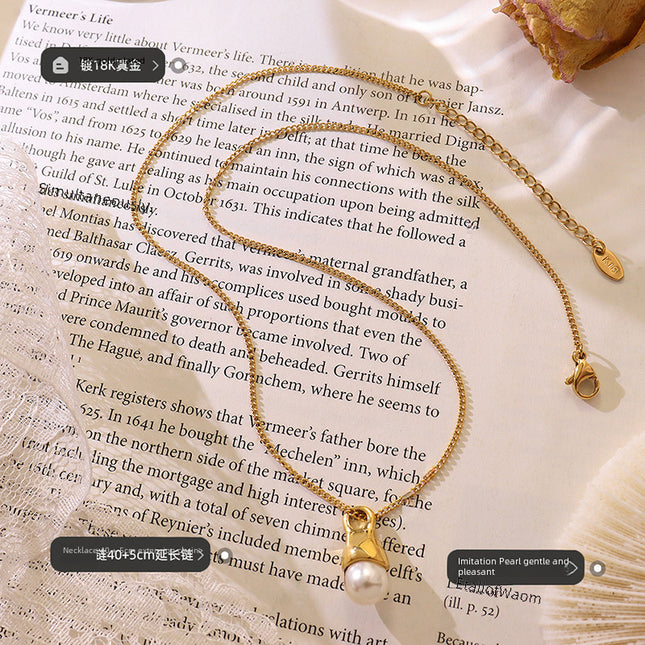 Special-shaped design, water droplet, imitation baroque pearl necklace, textured pearl clavicle chain, titanium steel jewelry, P542