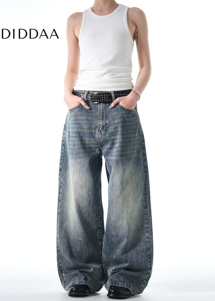 Blue Distressed Loose Straight Leg Jeans for Men and Women - Men’s Jeans