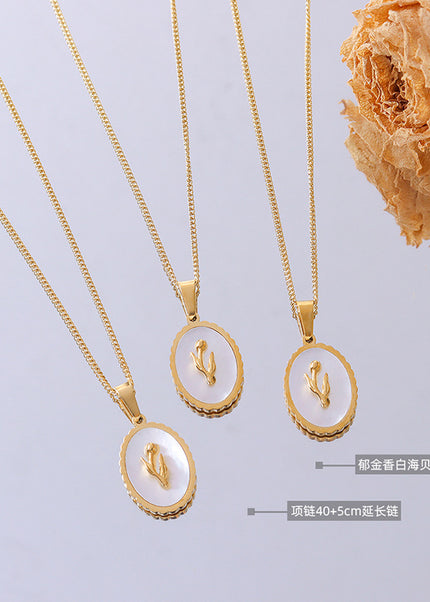 Marka French retro ins versatile design jewelry women's titanium steel plated 18k gold tulip white mother-of-pearl necklace