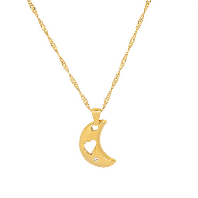 Japanese and Korean ins style choker zircon moon hollow love pendant necklace titanium steel plated 18 real gold necklace jewelry