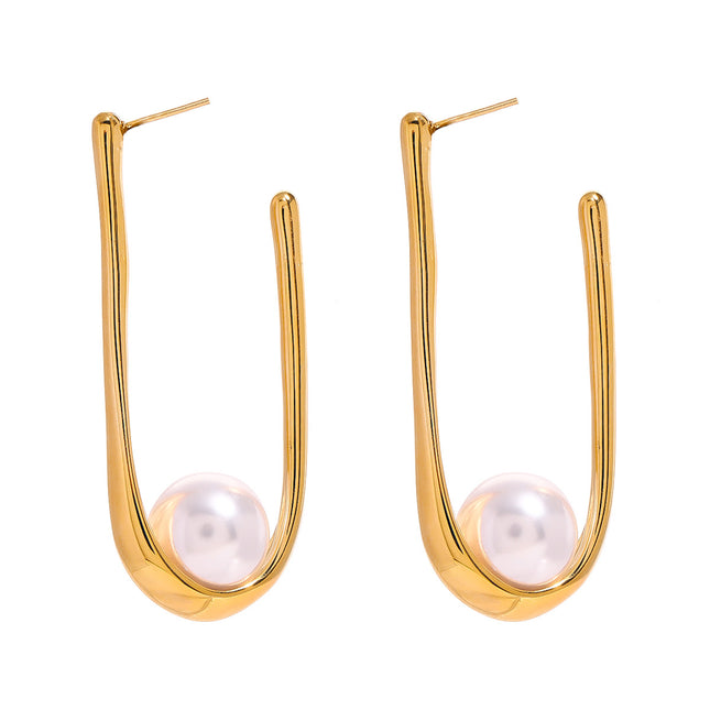 Jieding European and American stainless steel pearl earrings pendant high-end niche stud earrings 18k gold titanium steel earrings cross-border