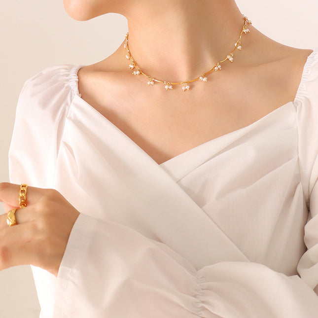 French gentle wind natural freshwater pearl necklace fashion versatile small pearl pendant delicate collar accessories wholesale