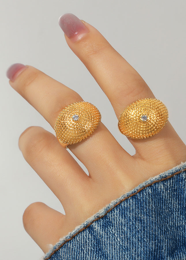 Cross-border new personality fashion, cold style, simple copper material, polka dot texture, inlaid zircon open ring jewelry, women