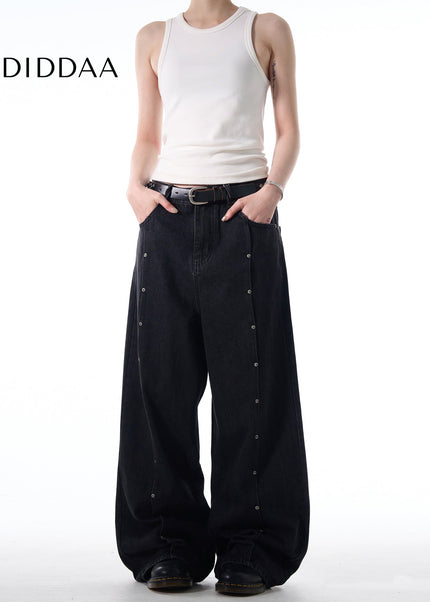 Washed Blue Stud Design Loose Fit Jeans - Men’s Jeans