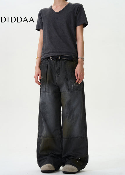Black Ink-Splashed Cargo Pants for Trendy Casual Wear - Men’s Jeans