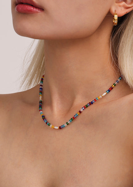 Mystery Li, dopamine hyun elegant style, colored crystal stone beaded necklace, ins style, niche design, fashionable clavicle chain