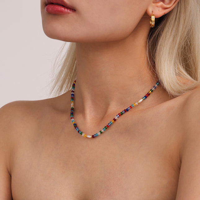 Mystery Li, dopamine hyun elegant style, colored crystal stone beaded necklace, ins style, niche design, fashionable clavicle chain