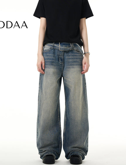 Blue Loose Fit Retro Belt Jeans for Men - S / Mid Blue - Men’s Jeans