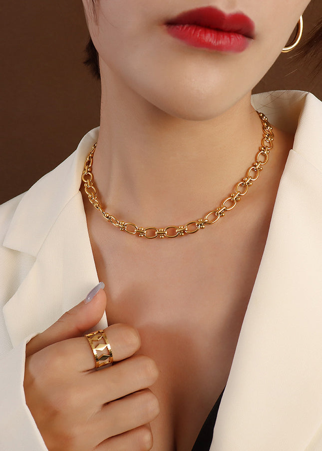 Marka French style ins style European and American clavicle chain i cold wind choker chain stitching wild necklace titanium steel 18K gold