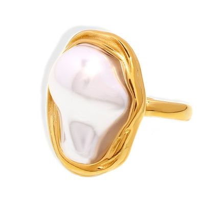 New ins style fashion ring special-shaped imitation pearl light luxury ring rings titanium steel non-fading hand jewelry