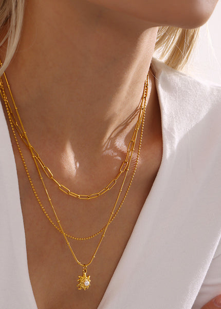 Mystery Li Sunflower Shell Beads Clavicle Necklace Jewelry Stainless Steel Plated 18K Real Gold Non-fading Jewelry Spot Wholesale