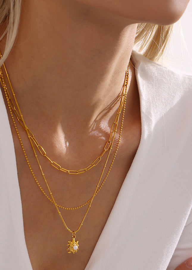 Mystery Li Sunflower Shell Beads Clavicle Necklace Jewelry Stainless Steel Plated 18K Real Gold Non-fading Jewelry Spot Wholesale