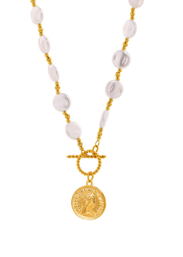 Mystery Stainless Steel OT Buckle Elizabeth Portrait Facet Batch Flower Steel Beads Handmade Chain Long Necklace Does Not Fade Female