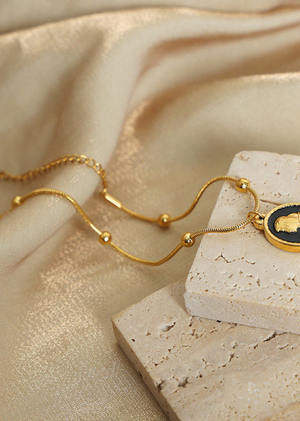New cross-border French retro light luxury fashion niche design enamel color glazed titanium steel gold-plated pendant bracelet jewelry