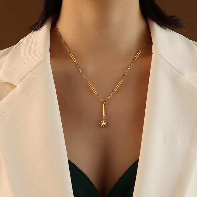 Korean tide new ins style niche design six-pointed star pendant clavicle chain simple personality tassel necklace jewelry women