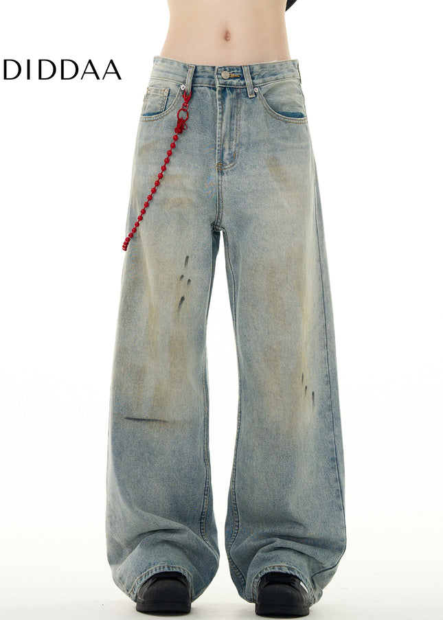 Grey Distressed Splash Ink Graffiti Jeans - Men’s Jeans