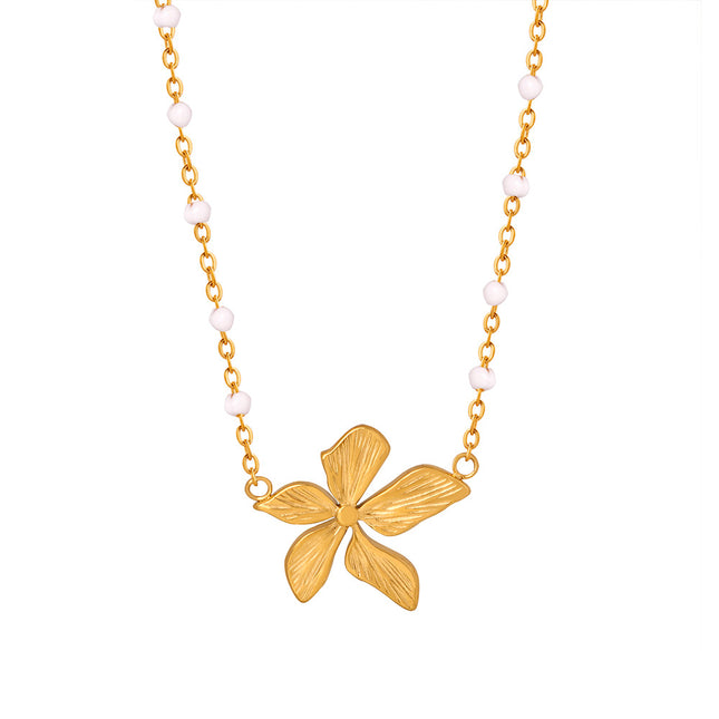 European and American ancient style, simple and niche design, light luxury temperament, new titanium steel flowers, personality dripping oil retro necklace women
