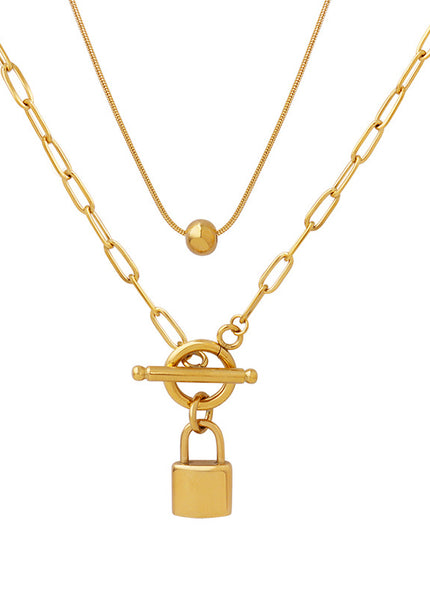 European and American indifferent ins trendy OT buckle two wearing lock steel ball pendant stacked titanium steel necklace delicate women's jewelry