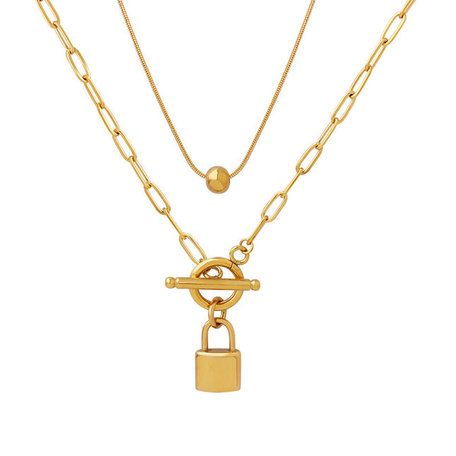 European and American indifferent ins trendy OT buckle two wearing lock steel ball pendant stacked titanium steel necklace delicate women's jewelry