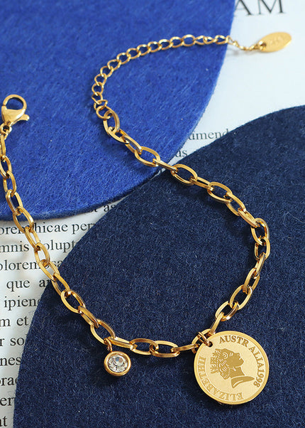 Niche design cold ins European and American style round medal pendant bracelet women's jewelry titanium steel plated 18K hand ornament E132