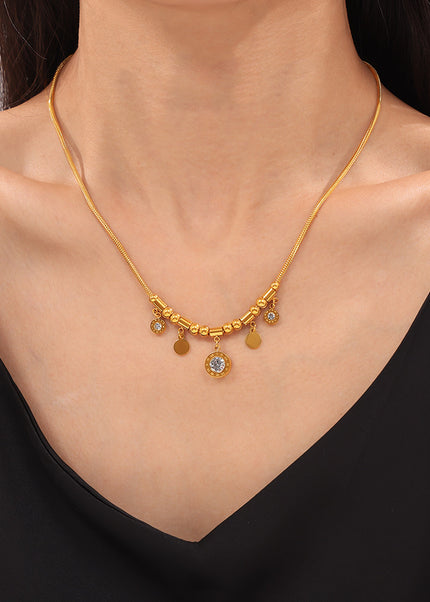 Korean minimalist style, sweet temperament, elegant personality, ornaments, medallion inlay, zircon, design pendant, titanium steel necklace