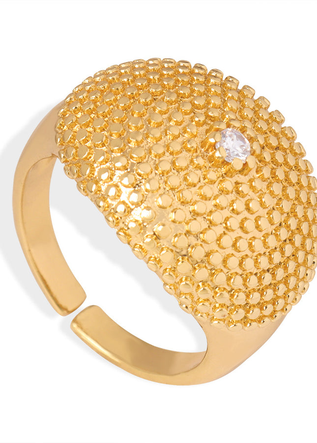 Cross-border new personality fashion, cold style, simple copper material, polka dot texture, inlaid zircon open ring jewelry, women