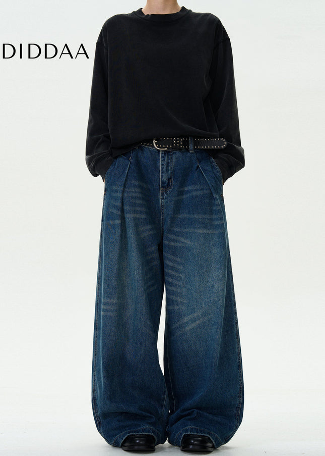 Blue Loose Fit Machete Jeans with Pleats for Men - Men’s Jeans