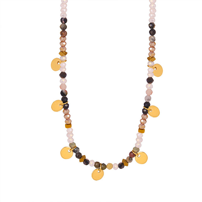 Versatile small fresh korean new design personalized beaded earrings women's niche tassel disc multi-color necklace wholesale