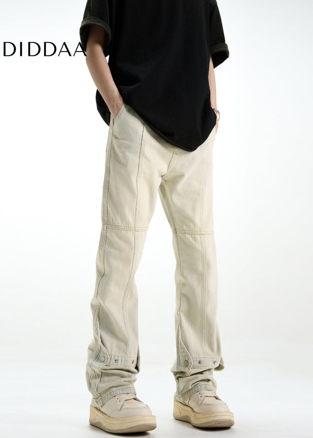 Yellow Mud Dyed Bootcut Jeans with Deconstructed Style - Men’s Jeans