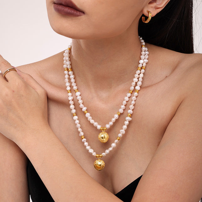 Mirili natural freshwater pearl hand-beaded clavicle necklace women's copper plated 18k gold French cross-border luxury jewelry