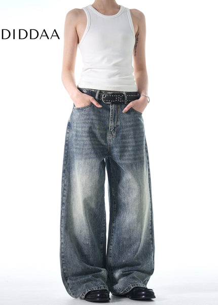 Blue Distressed Loose Straight Leg Jeans for Men and Women - Men’s Jeans