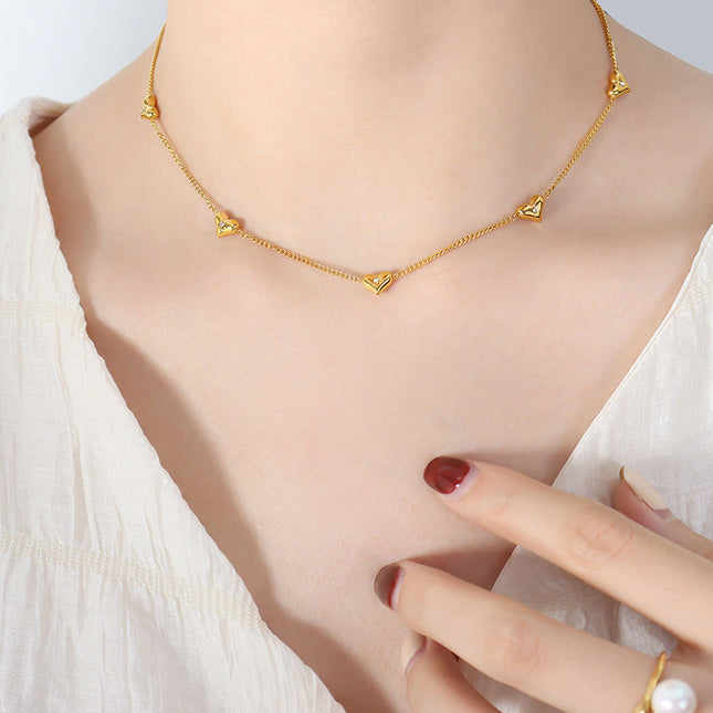 Niche fresh style zircon peach heart necklace versatile fashion bracelet personality design earrings jewelry three-piece set