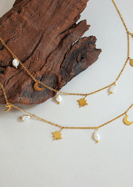 European and American ins style versatile stars and moons, natural freshwater pearls, tassels, collarbone necklaces, women's niche light luxury design