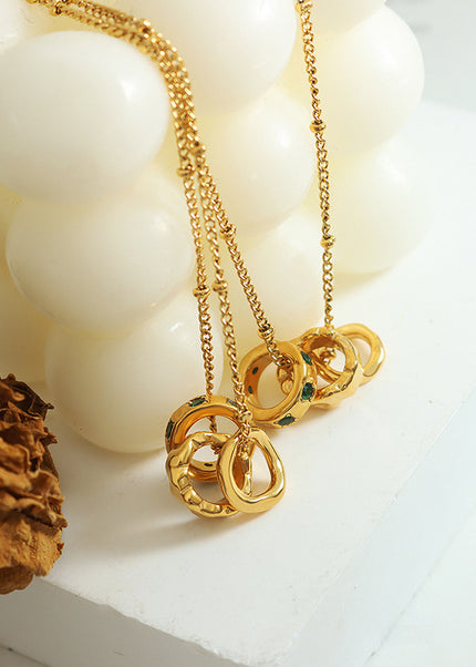 Japanese and Korean ins-style fashion OL titanium steel pendant inlaid with zircon, trendy personality accessories, versatile three-ring buckle necklace women