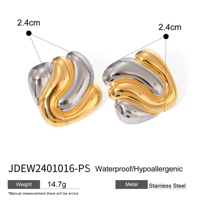 Jieding European and American stainless steel geometric earrings high-end ins color-matched contrasting earrings cross-border titanium steel earrings women