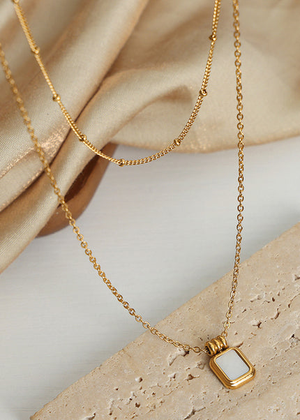 French new cross-border retro light luxury niche design white sea shell titanium steel gold-plated pendant clavicle chain necklace jewelry