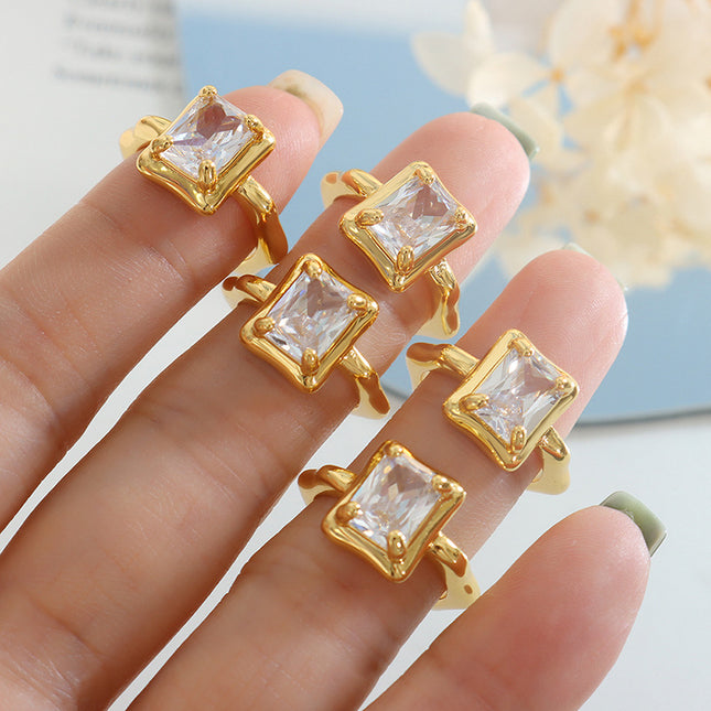 French temperament design, personality fashion, royal accessories, copper inlaid zircon open rings, hand ornament tail rings