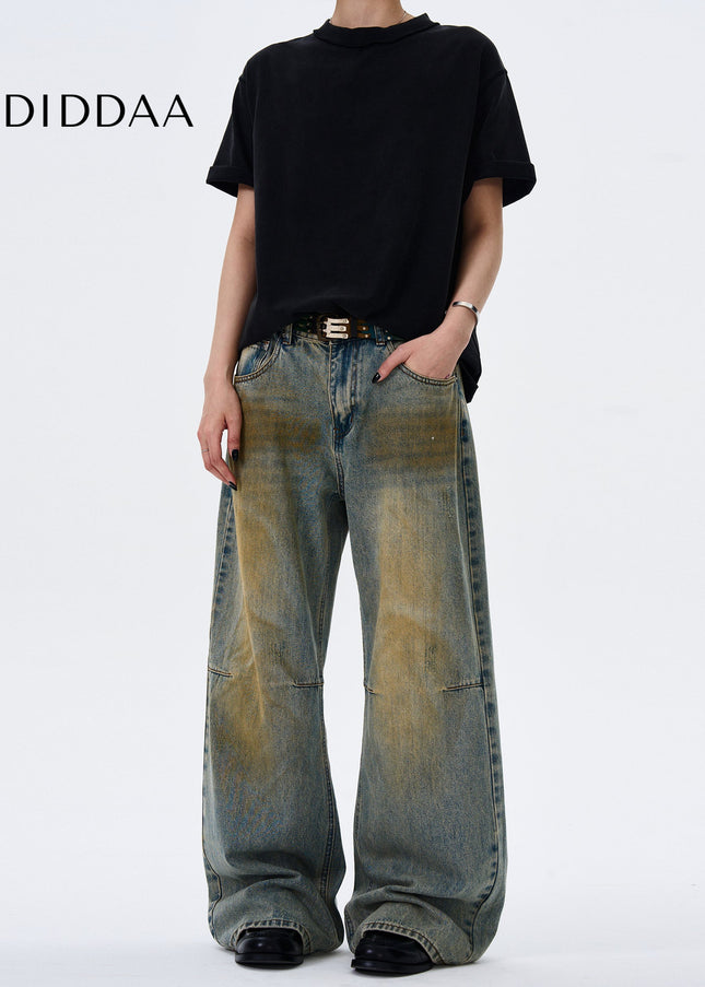 Light Blue Distressed Baggy Straight Jeans for Men and Women - Men’s Jeans
