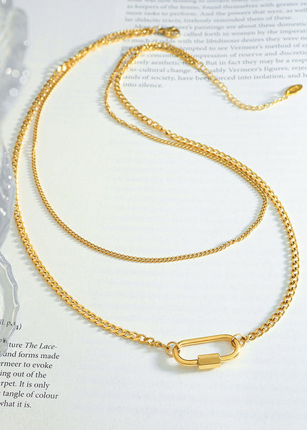 European and American ins jewelry chocker geometric special-shaped specific oval buckle double stacked clavicle titanium steel necklace P961
