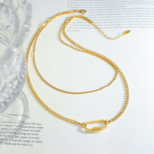 European and American ins jewelry chocker geometric special-shaped specific oval buckle double stacked clavicle titanium steel necklace P961