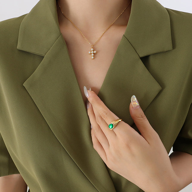 French imitation pearl cross light luxury pendant necklace niche design sense fashion versatile clavicle chain jewelry wholesale