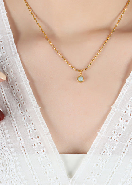 Mystery ins korean wild palace vintage natural stone rice bead chain necklace new titanium steel gold-plated jewelry women