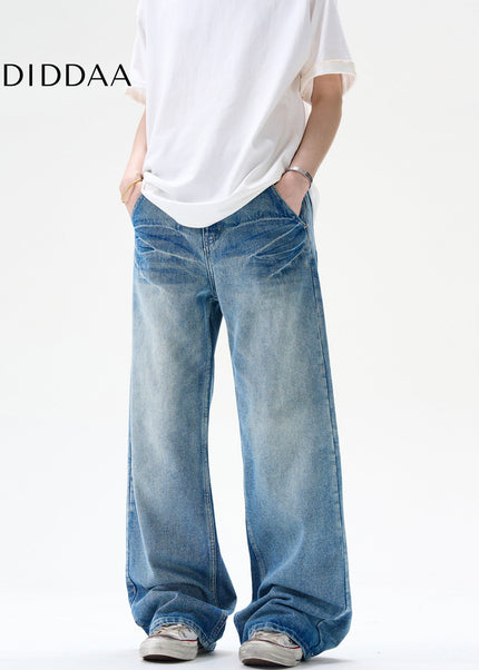 Blue Loose Fit Vintage High Street Wash Jeans - Men’s Jeans
