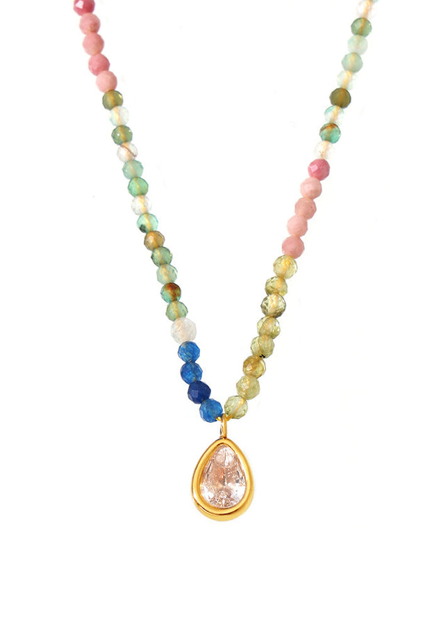 Mystery lidopamine natural stone beaded faceted opal drop clavicle necklace colorful sweet light luxury necklace women