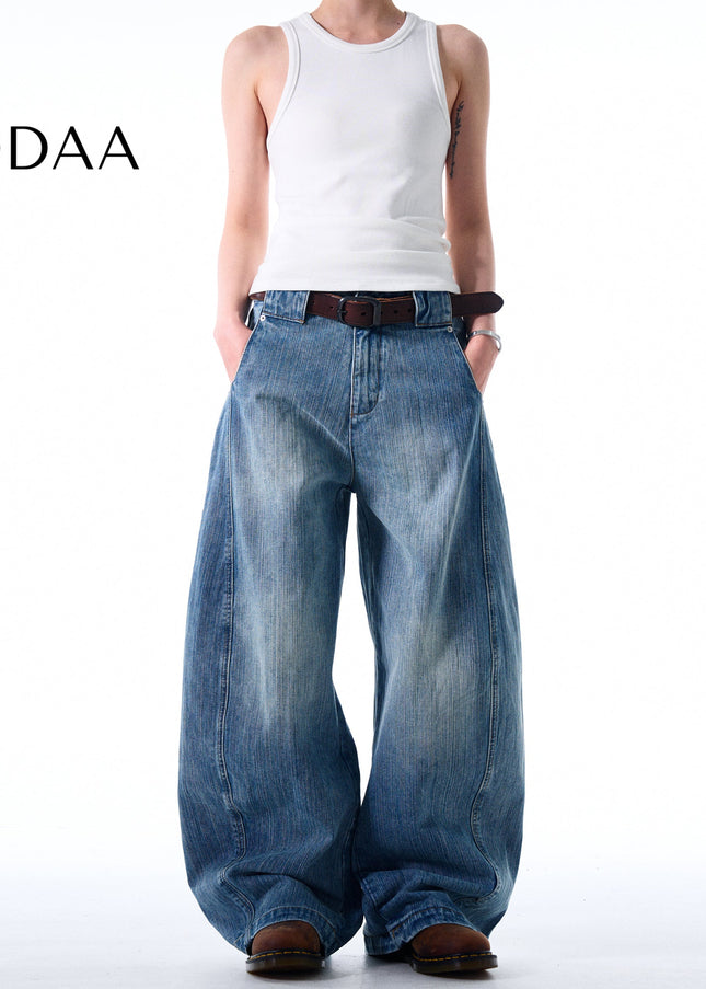 Washed Blue Distressed Baggy Cutlass Jeans Men - S / Mid Blue - Men’s Jeans