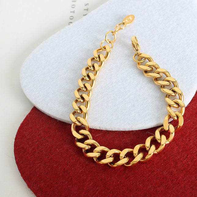 The new cross-border light luxury exaggerated niche design simple titanium steel gold-plated chain high-end feeling of the same bracelet jewelry women