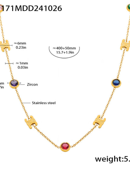 Mirili Double C mixed color stainless steel zircon necklace bracelet set PVD electroplating real gold color-preserving light luxury jewelry