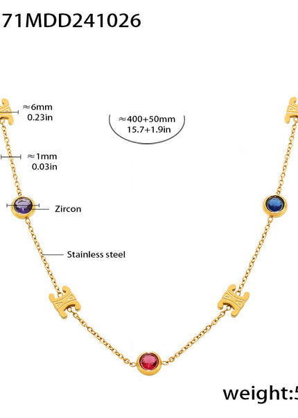 Mirili Double C mixed color stainless steel zircon necklace bracelet set PVD electroplating real gold color-preserving light luxury jewelry