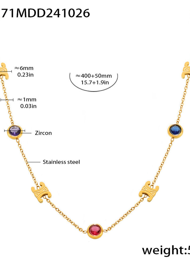 Mirili Double C mixed color stainless steel zircon necklace bracelet set PVD electroplating real gold color-preserving light luxury jewelry